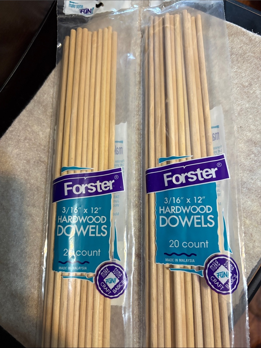 2 Packs Hardwood Dowels 3/16" x 12" - Natural Wood (20 Count)